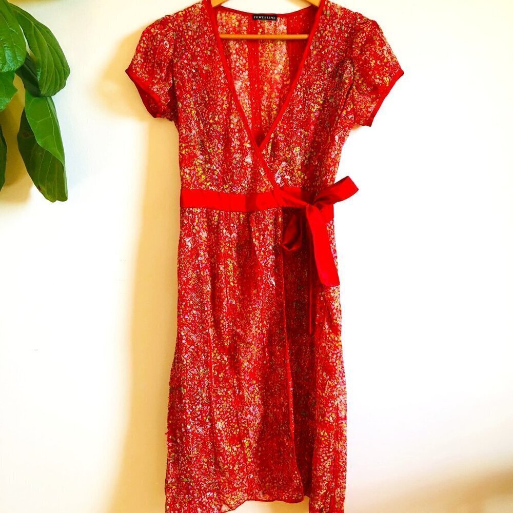 Gorgeous Light Sheer Wrap Dress with Satin Trim and Bow